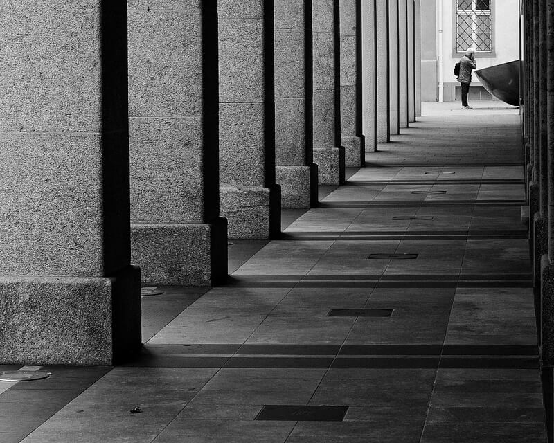 columns and long hallway
