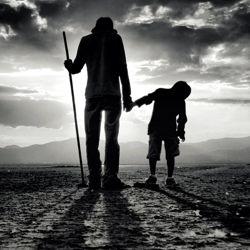 black and white father and kid